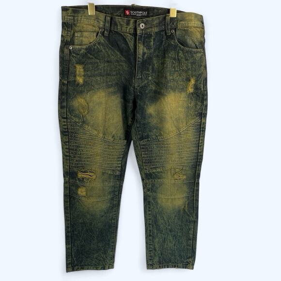 Southpole Mens Slim Straight Ripped and Repaired Denim With Biker Detail 36x30 - Picture 1 of 5